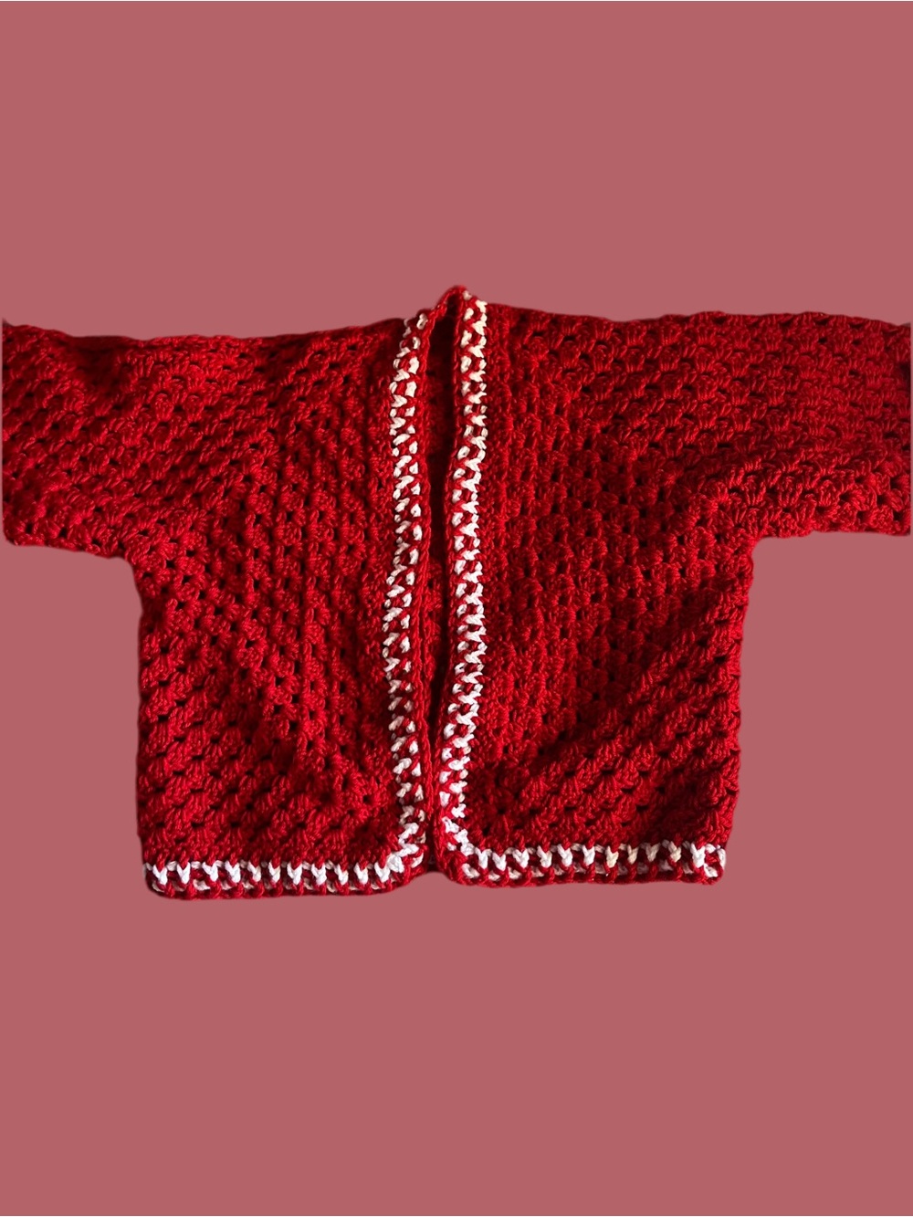 Handmade Red Crochet Open-Front Women’s Sweater Cardigan